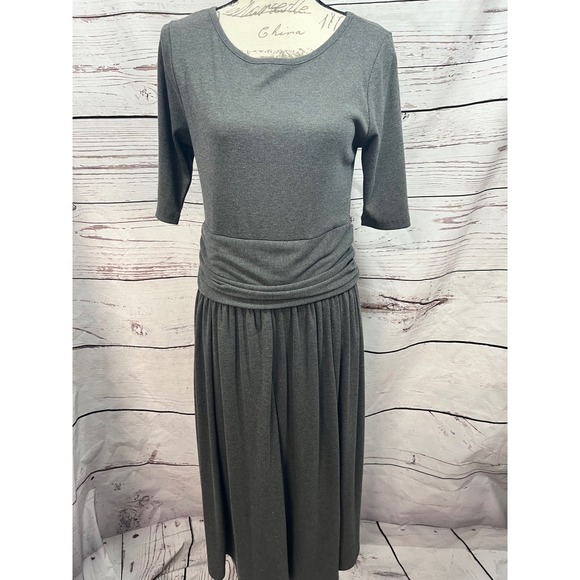 Dalia Dresses & Skirts - Dalia Gray Midi Dress Elbow‎ Sleeve Ruched Waist Career Casual